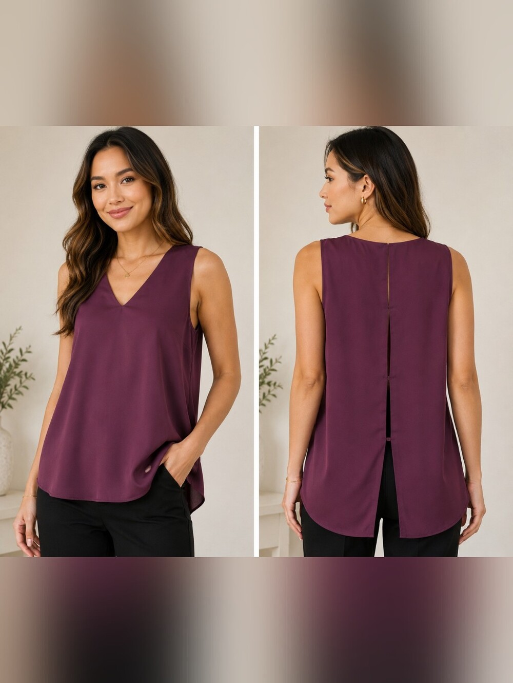 Aritzia Babaton Sleeveless V-Neck Split-Back Top in Plum
